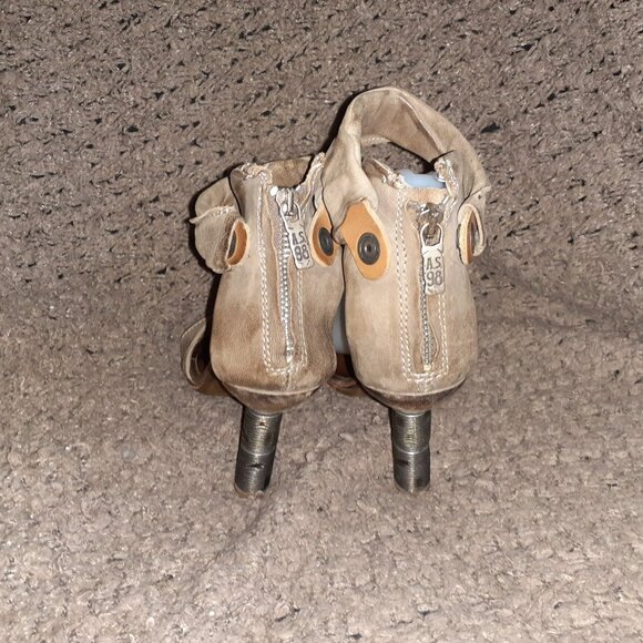 A.S.98 STEAMPUNK-Distressed Tan Leather-Ankle Wrap-Back Zip-Metal Screw Heel-Sz - Picture 6 of 10